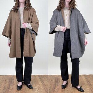 Vintage Reversible Cape Poncho Trench Coat Utility Jacket Cape Oversized 70s 80s